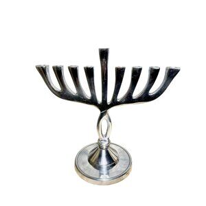 Silver-Plated 9-Branch Menorah Candle Holder With Elegant Curved Design